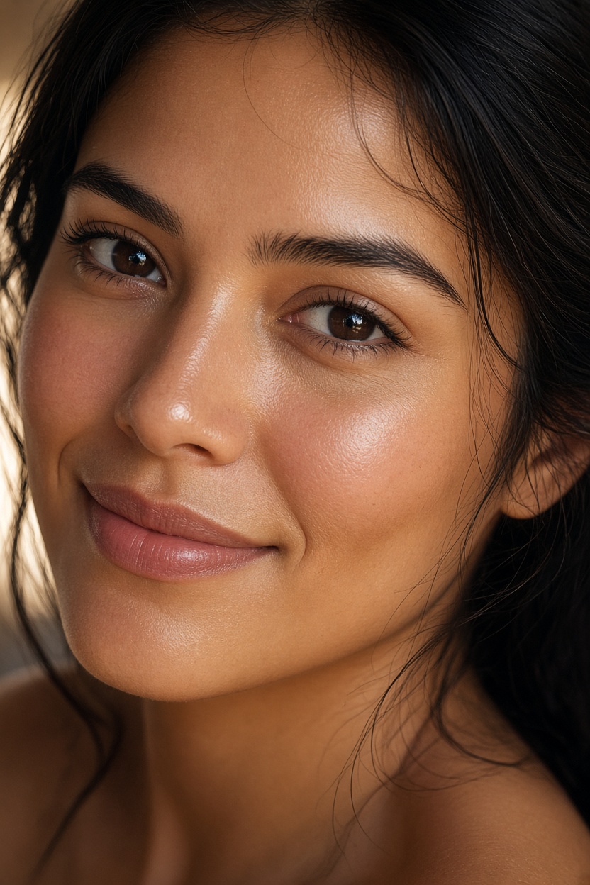 Latina client showing radiant glowing bare skin after treatment