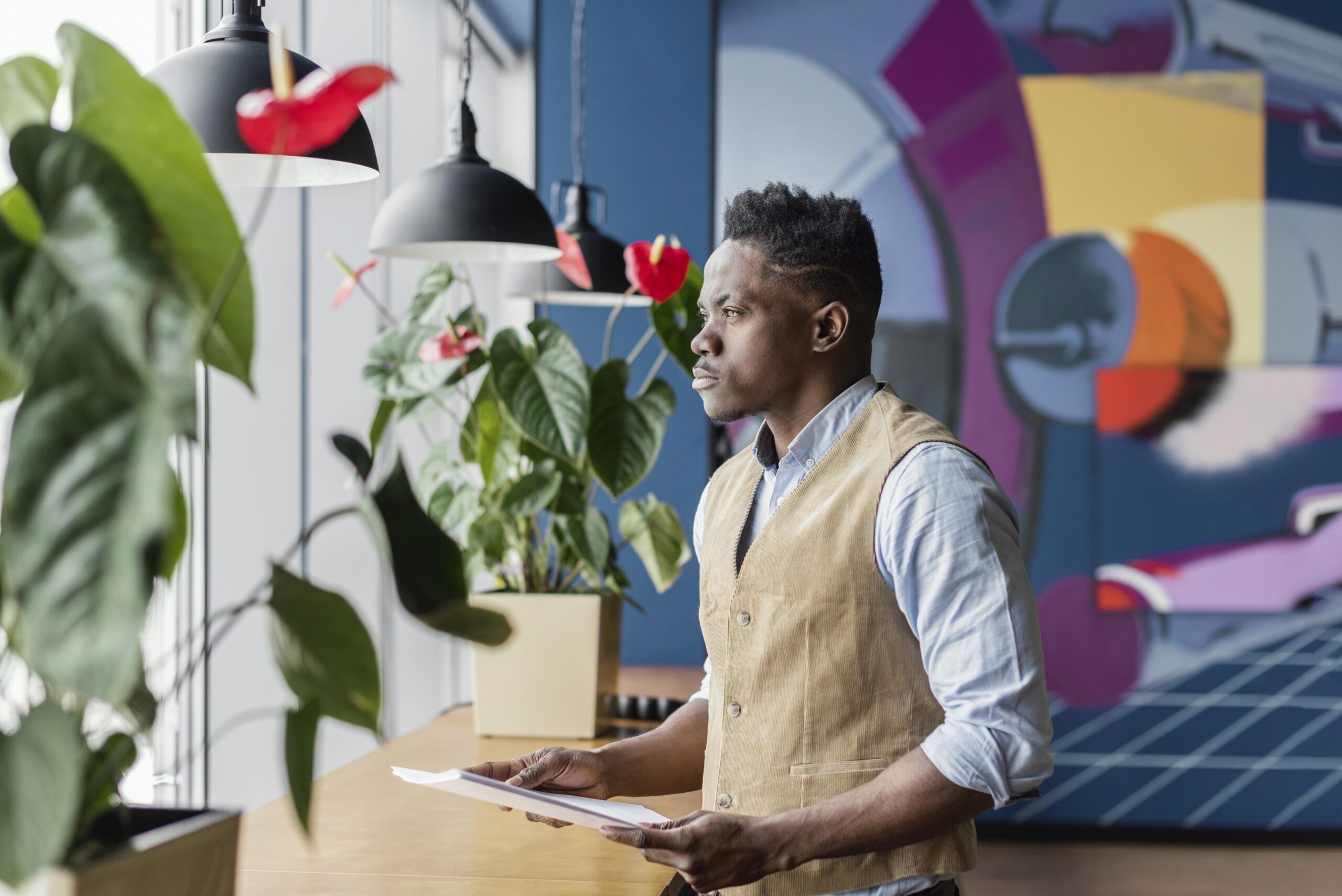 Workplace consultant reviewing documents with a client