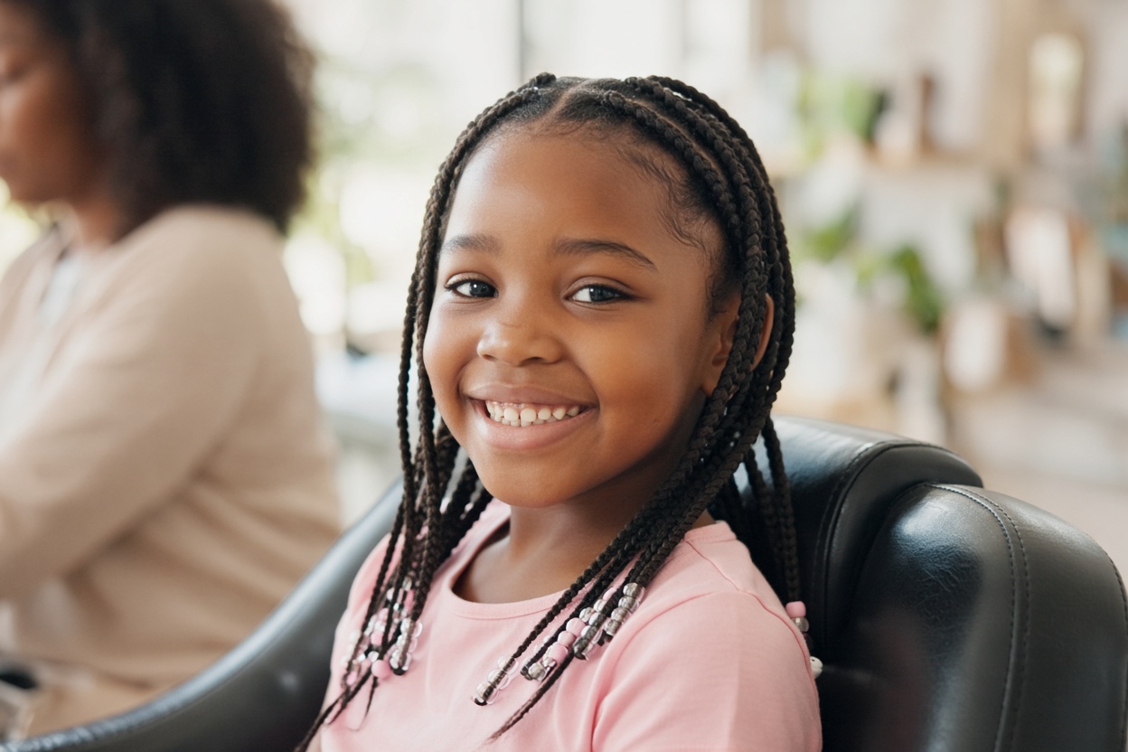 Kids' braids in the chair