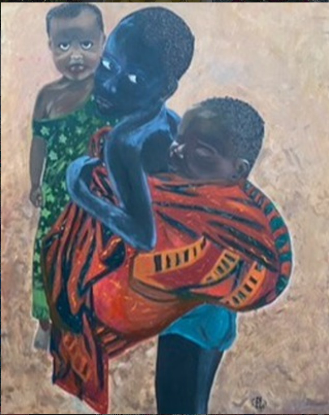Children in Vibrant Wraps, an original painting by Helen Wilson